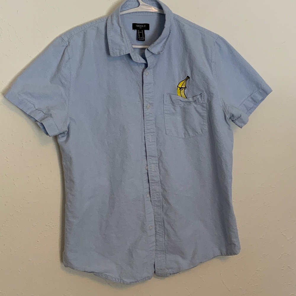 Forever 21 Sky Blue Men's Shirt with Banana Detail